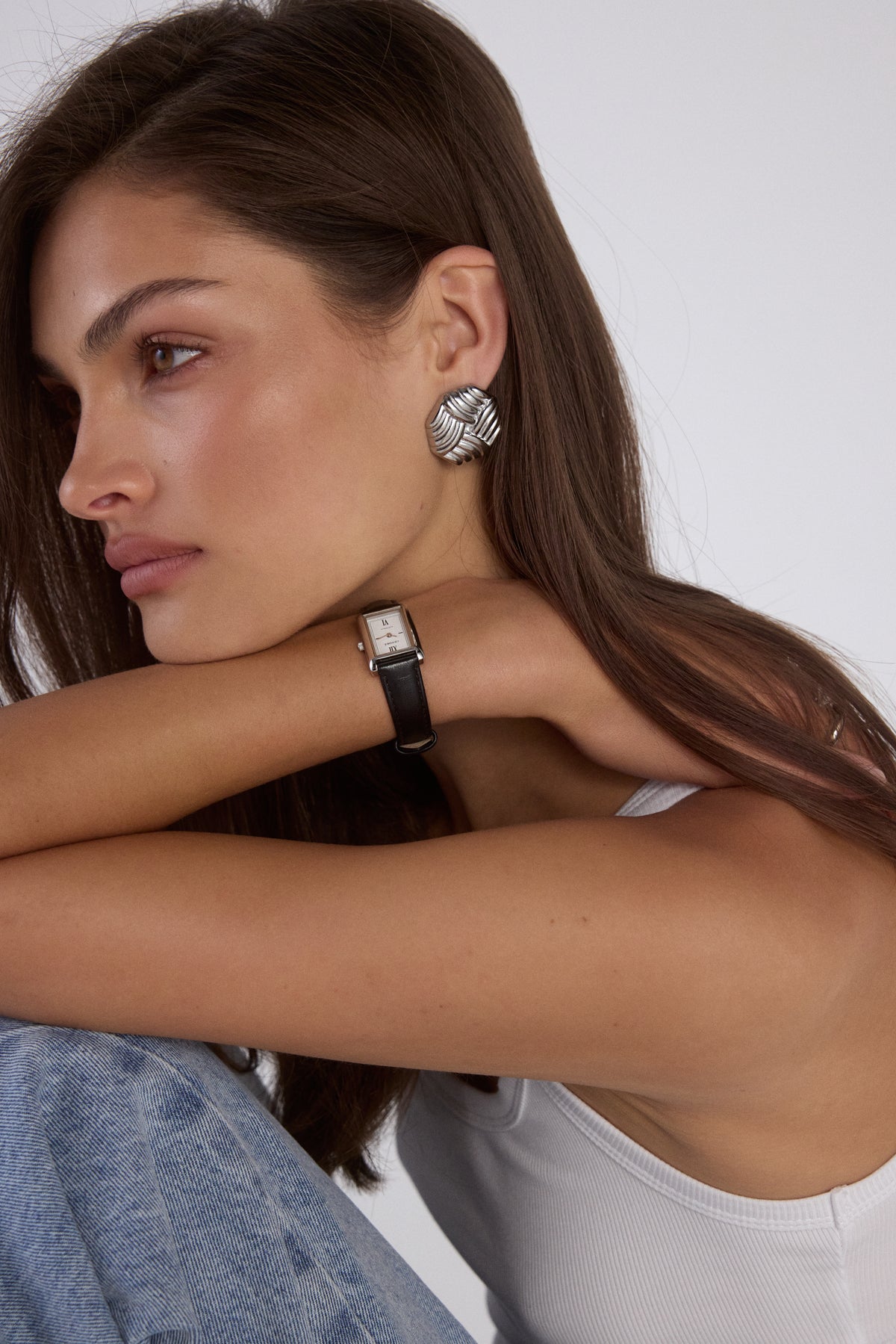 Classic | Black Smooth Leather Watch Band | Silver