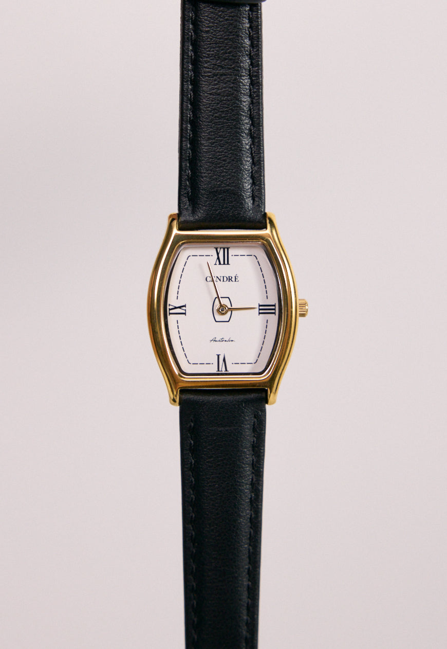 Classic | Black Smooth Leather Watch Band | Gold