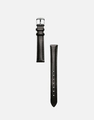 Classic | Black Smooth Leather Watch Band | Silver