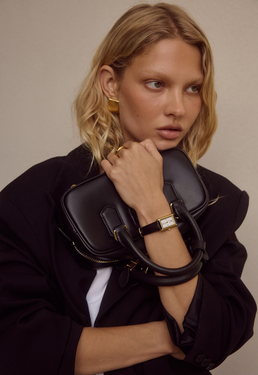 Classic | Black Python Leather Watch Band | Gold