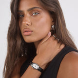 Classic | Black Smooth Leather Watch Band | Silver