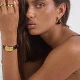 Classic | Black Croc Leather Watch Band | Gold