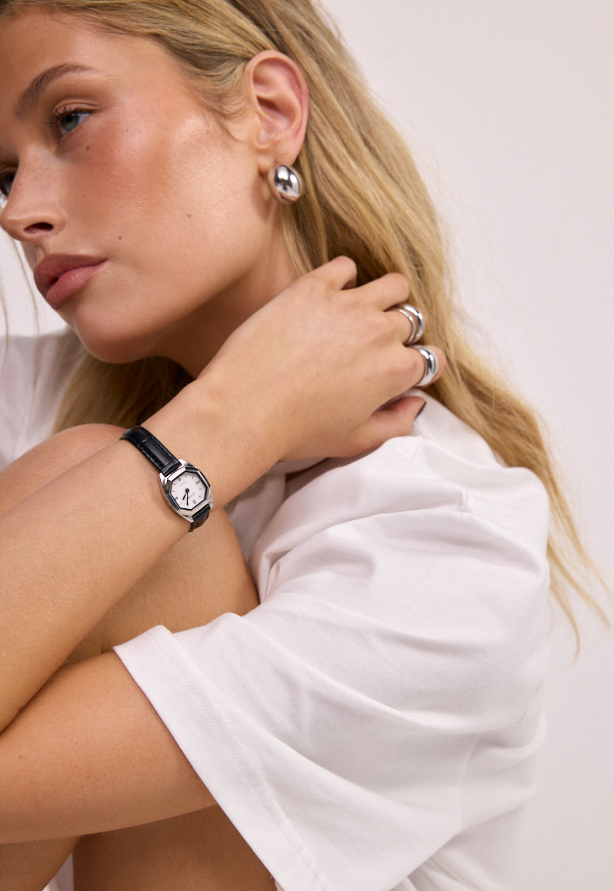 Kensington Watch | Silver | Black Croc