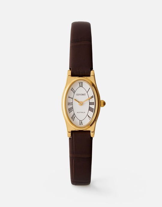 Emmeline Watch | White | Espresso Croc
