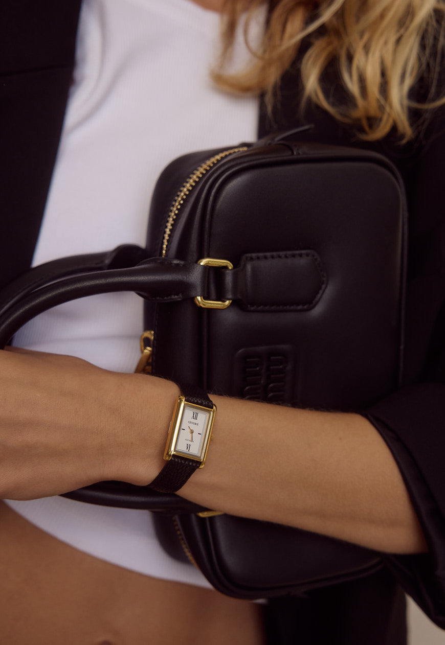 Classic | Black Python Leather Watch Band | Gold